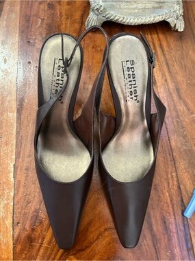 Brown Pointed Slingback Heels